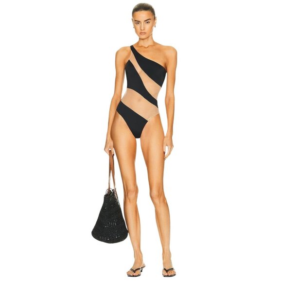 Norma Kamali Snake Mesh Mio One Piece Swimsuit in Black & Nude X-Small New Women - Picture 1 of 15